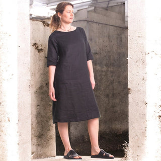 linen black boat neck dress - juliette