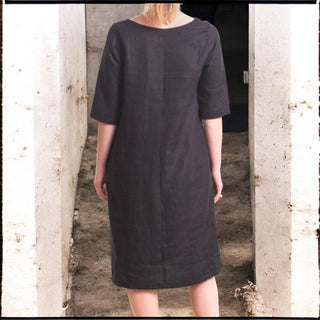 linen black boat neck dress - juliette