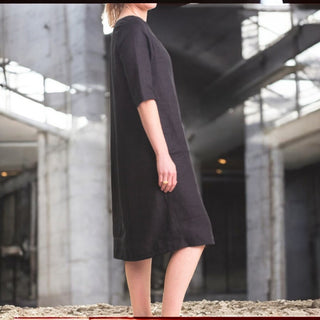 linen black boat neck dress - juliette