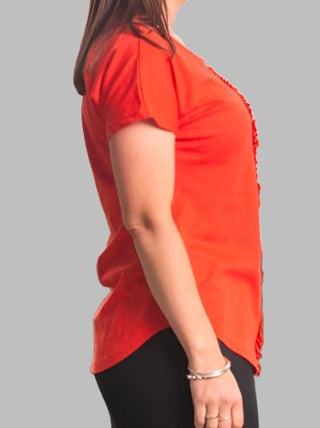 Hannah Tangerine Frill Tee Silk Cotton - Design Emporium