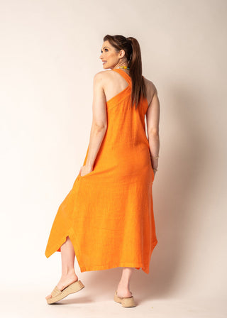 linen dress - dahlia - sunset orange