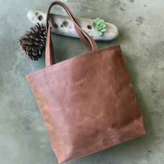 leather tote bag - natural tan