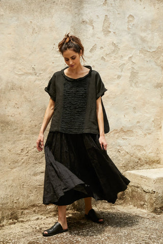 linen luna top - black