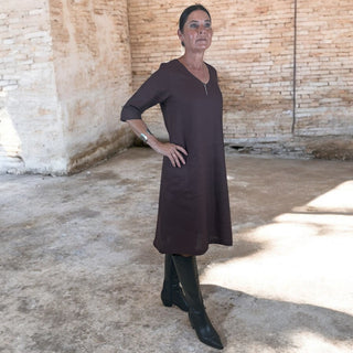 linen chocolate Vneck dress - juliette